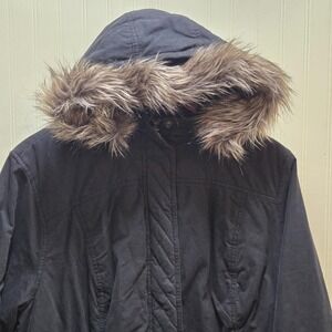Mossimo Supply Co Coat Womens 1X Black Parka Faux Fur Hood Zip Pockets Insulated